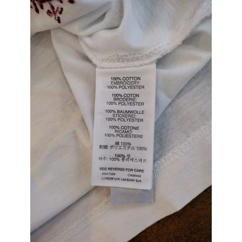J.CREW Women's white Boho Peasant embroidered folk stitch short-sleeve Blouse S